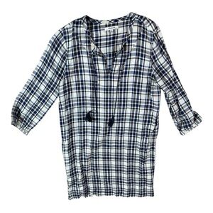 Madewell Artiste Tunic Dress in Blue Gingham with Tassels Sz XS